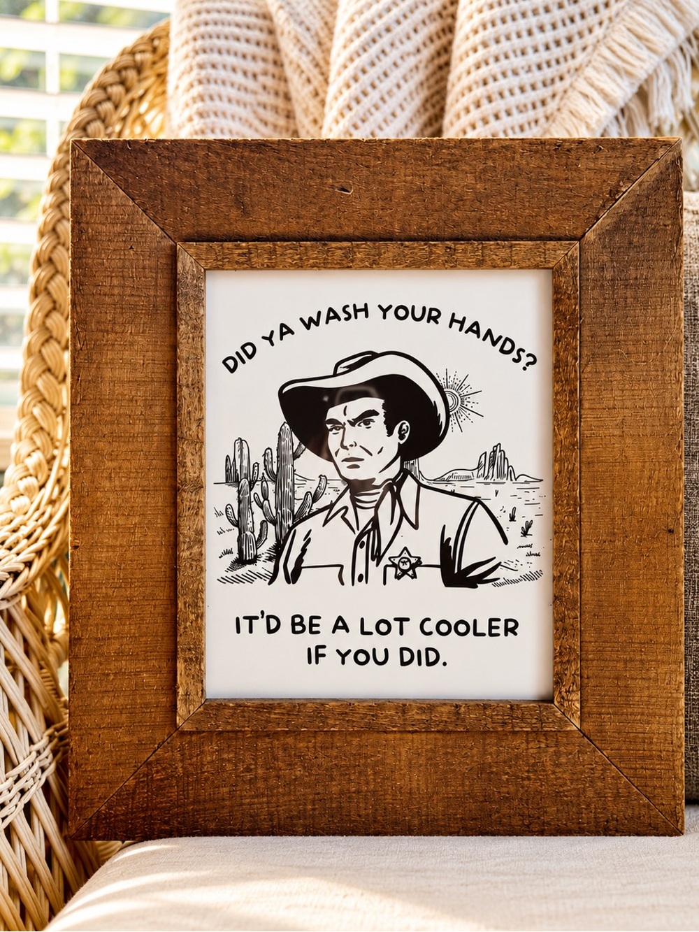 Handmade Rustic Cowboy Bathroom Wall Art Wood Framed Sign